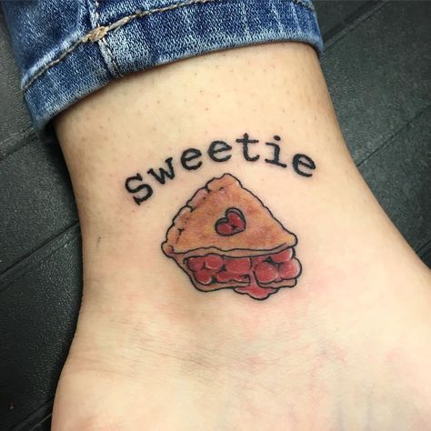 Jessica J on Instagram: “Omg this 1" slice of pie is eeeeverything it's the cutest thing ever!!! #sweetiepie #pietattoo #tinytattoo #memorialtattoo #colortattoo…” Small Pie Tattoo, Pumpkin Pie Tattoo Ideas, Traditional Pie Tattoo, Pie Slice Tattoo, Slice Of Pie Tattoo, Pie Tattoo Ideas, Pie Tattoo Simple, Sweetie Pie Tattoo, Cherry Pie Tattoo