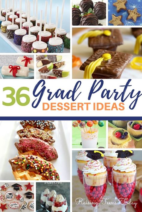 Deserts For Graduation Parties, College Graduation Dessert Ideas, Cute Graduation Desserts, Desert Bar Ideas For Graduation, Graduation Party Treats Ideas, Grad Party Desserts Ideas, Graduation Food Ideas Desserts, Graduation Party Ideas Desserts, Graduation Party Desserts Table