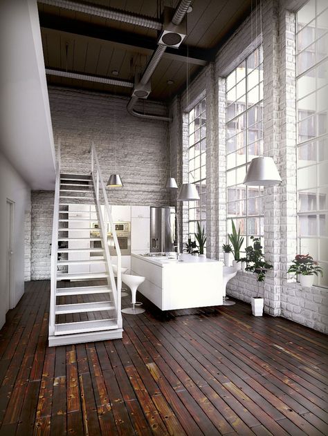 'Sunday Sanctuary: Room With A View' interiors post on www.oraclefox.com #frenchwindows #whiteinteriors #homeinspiration #kitchen #inspiration #industrialhome Sanctuary Room, Interior Design Per La Casa, Wooden Floors, Loft Living, Design Hotel, Interior Modern, Design Del Prodotto, Decoration Inspiration, Loft Style