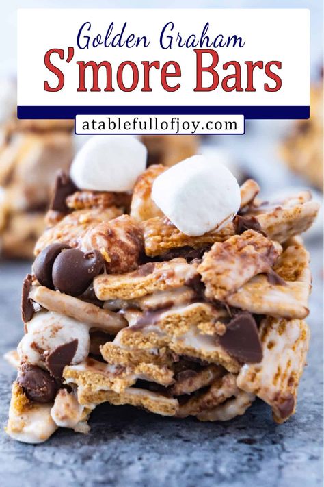 Drinking Snacks Parties, Golden Grahams Smores Bars Easy, Smores Snack Mix Golden Grahams, S'mores Bars Golden Grahams, No Bake Smores Bars Golden Grahams, Golden Grahams Cereal Bars, S’mores Golden Graham Bars, Graham Cereal Smores Bars, Golden Grams Smores