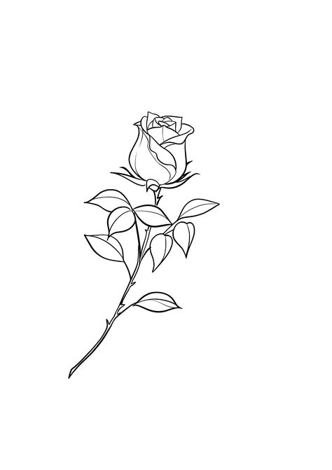 Rose Head Tattoo Design, Rose Bud Drawing Tattoo, Rose And Stem Drawing, Rose With Stem Outline, Rose With Stem Tattoo Stencil, Rose Stem Tattoo Design, 213 Tattoo, Rose Outline Tattoo Design, Rose Bud Tattoo Design