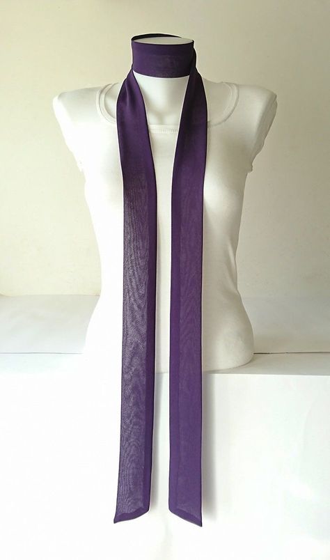 Purple Scarf Outfit, Scarf Aesthetic, Narrow Scarf, Tie Choker, Tie Outfit, Purple Belt, Purple Headbands, Become A Fashion Designer, Purple Scarves