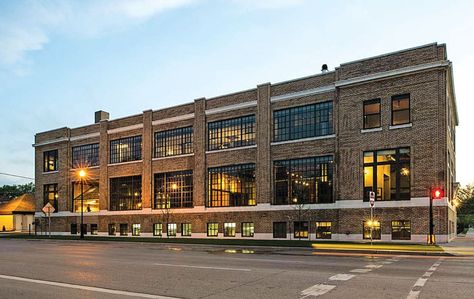 Chris Hawley Architects renovation embraces the character of this old Fargo warehouse. Old Warehouse Exterior, Warehouse Facade, Warehouse Exterior, Warehouse Architecture, Warehouse Renovation, Brick Warehouse, Midwest Home, Renovation Exterior, Brick Works