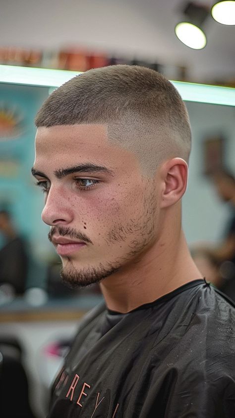 Fresh Cuts for a Fresh Year: 30 Modern Men’s Hairstyles for 2024 Best Mens Short Hairstyles, Clean Buzzcut Men, Buss Cut Fade Men, Buzzcut Skin Fade, Men’s High Fade Buzz Cut, Buzzcut Round Face Men, Buzz Cut With Big Forehead, Medium Buzz Cut, 6 Guard Buzz Cut