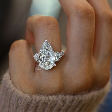 Pear Shaped Engagement Ring, Engagement Ring Three Stone, Pear Moissanite Engagement Ring, Ring Hidden Halo, Ring Three Stone, Cute Engagement Rings, Future Engagement Rings, Engagement Ring Shapes, Dream Engagement