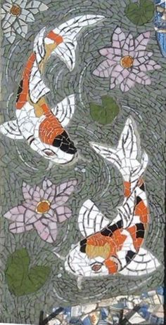 Koi Mosaic, Koi Pattern, Blackbird Art, Koi Fish Drawing, Koi Art, Mosaic Animals, Carpe Koi, Mosaic Art Projects, Mosaic Tile Art