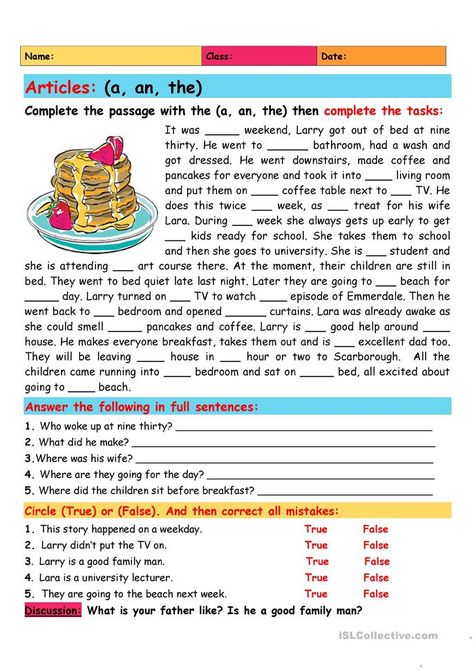 Article Grammar, Articles Worksheet, Reading Comprehension For Kids, English Grammar Exercises, English Teaching Materials, English Articles, Grammar Exercises, English Exercises, English Grammar Worksheets