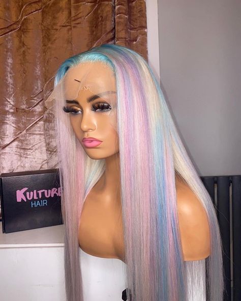 Pastel Color Wigs, Pastel Wigs, Kidcore Pfp, Nicki Concert, Drawing Princess, Ancestor Altar, Pastel Rainbow Hair, Pastel Wig, Wig Maker