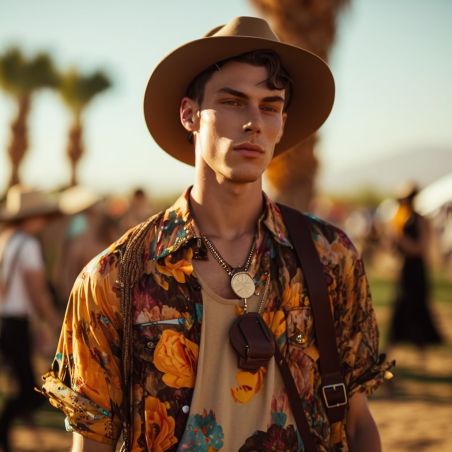 Dropevent - Coachella Style Guide: How to Dress for the Ultimate Festival Experience Coachella Men Outfit Ideas, Coachella Men Outfit, Boho Coachella Outfits, Vanessa Hudgens Coachella, Coachella Outfit Men, Men Outfit Ideas, Coachella Party, Coachella Style, Tana Mongeau