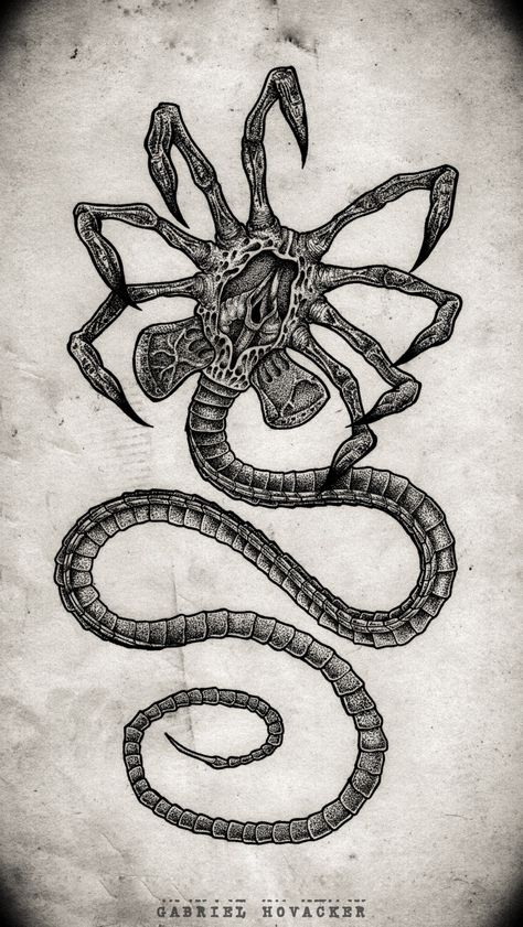 #alien #blackwork #tattoo #facehugger #8passageiro Xenomorph Concept Art, Facehugger Tattoo, Alien Tattoo Xenomorph, Predator Tattoo, Giger Art, Wrist Tattoo Designs, Alien Artwork, Movie Tattoo, Alien Tattoo