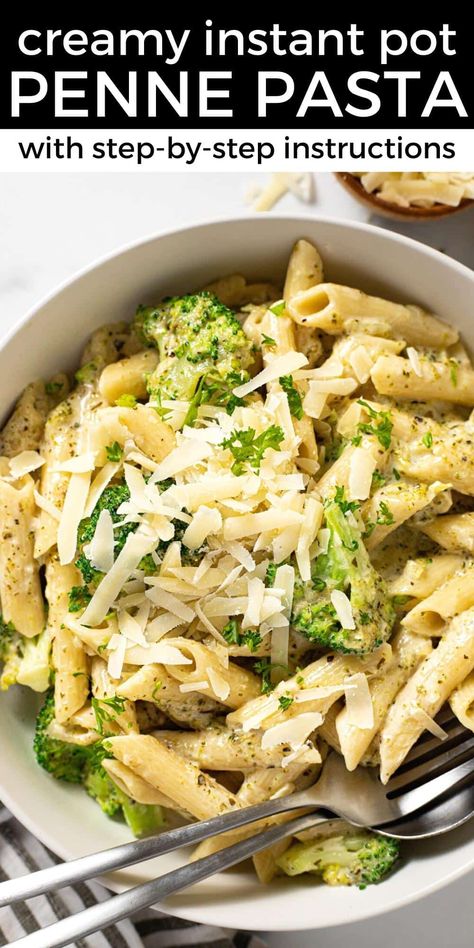 Creamy Garlic Parmesan Instant Pot Pasta with Broccoli Easy Instant Pot Pasta, Vegetarian Seafood, Instant Pot Pasta Recipes, Quick And Easy Pasta Recipes, Pot Pasta Recipes, Easiest Meals, Pressure Cooker Pasta, Instant Pot Pasta, Pasta With Broccoli