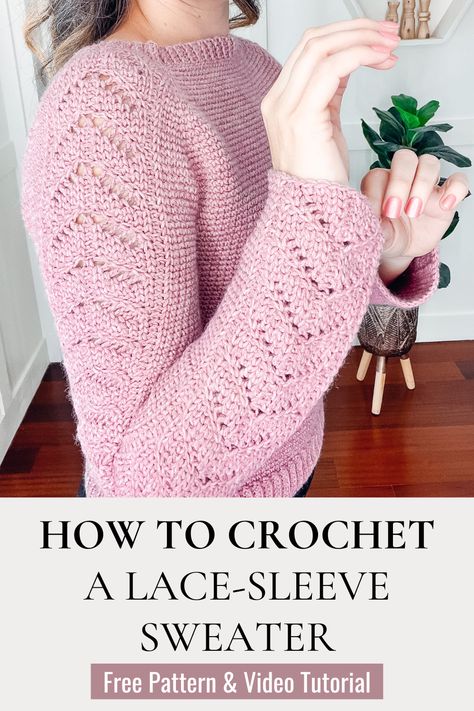 Are you looking for an exciting project to show off your crochet skills? This Lace Sleeve Crochet Sweater is size-inclusive pattern will fit anyone from XS to 5X, so everyone can make their own cozy pullover. Find full instructions for the pattern on our website. Plus, we have video tutorials available in case you get stuck! Sharpie Mugs, Knit Clothes, Advanced Crochet, Crochet Sweater Pattern Free, Sleeve Crochet, Sleeved Sweater, Crochet Stitches For Beginners, Your Crochet, Crochet Clothing