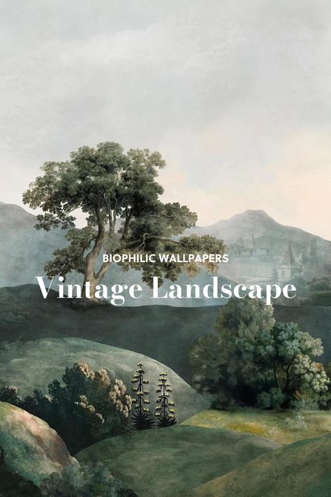 Biophilic design wallpapers that support your well-being Wallpaper Murals Statement Wall Dining Room, Belartestudio Wall Mural, Wall Mural Wallpaper Nature, Botanical Mural Wallpaper, Scenic Wall Murals, Wall Mural Landscape, Natural Mural Painting, Vintage Wallpaper Mural, Mountain Mural Wallpaper