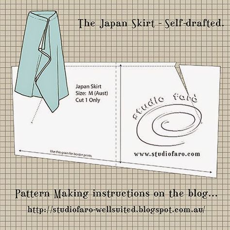 Pattern Puzzle - The Japan Skirt - no block required! - well-suited Japan Skirt, Drape Skirt Pattern, Japanese Skirt, Rok Outfit, Tango Skirt, Skirt Patterns Sewing, Sewing Skirts, Pattern Drafting, Free Sewing