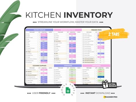 Editable Food Inventory Tracker, Kitchen Inventory, Pantry Inventory, Freezer Inventory, Inventory Management, Food List, Inventory Sheet by TrackerPro on Etsy Food Inventory, Inventory Sheet, Freezer Inventory, Inventory Tracker, Kitchen Inventory, Pantry Inventory, Budgeting Tools, Budget Spreadsheet, Office Suite