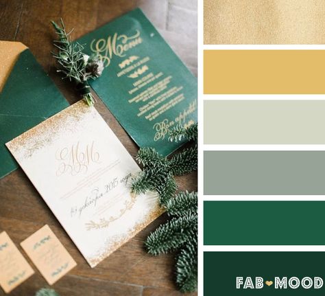 Emerald green and gold winter wedding color palette | fab mood                                                                                                                                                      More                                                                                                                                                                                 More Green And Yellow Wedding, Gold Winter Wedding, Teal Wedding Colors, Green Gold Weddings, Winter Wedding Color Palette, Green Combination, Best Wedding Colors, Christmas Color Palette, Gold Wedding Colors