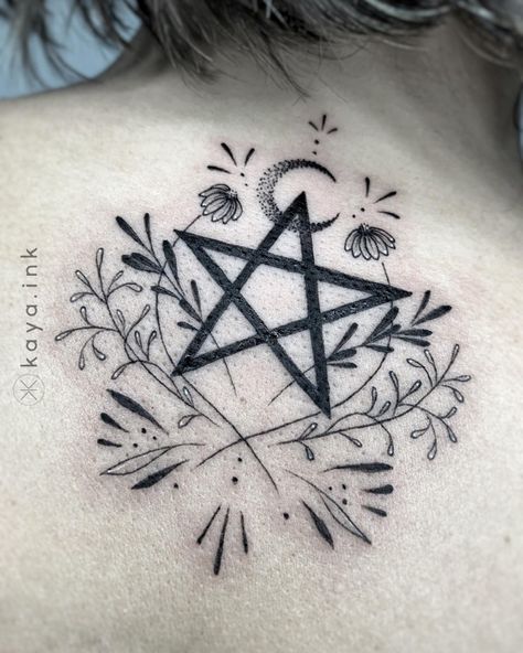 Pagan Star Tattoo, Pentagram Tattoo Design, Pentacle Tattoo, Pentagram Tattoo, Witchy Tattoos, Pagan Tattoo, Wiccan Tattoos, Tattoos Inspo, Back Of Neck Tattoo