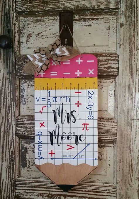 Math Teacher Gifts, Math Door Hanger, Math Teacher Door Hanger, Teacher Door Hanger, Teacher Classroom Signs Diy Door Hangers, Wooden Door Hangers For Teachers, Teacher Door Hanger Classroom Signs, Math Teacher Door Signs, Pencil Door Hanger Teacher