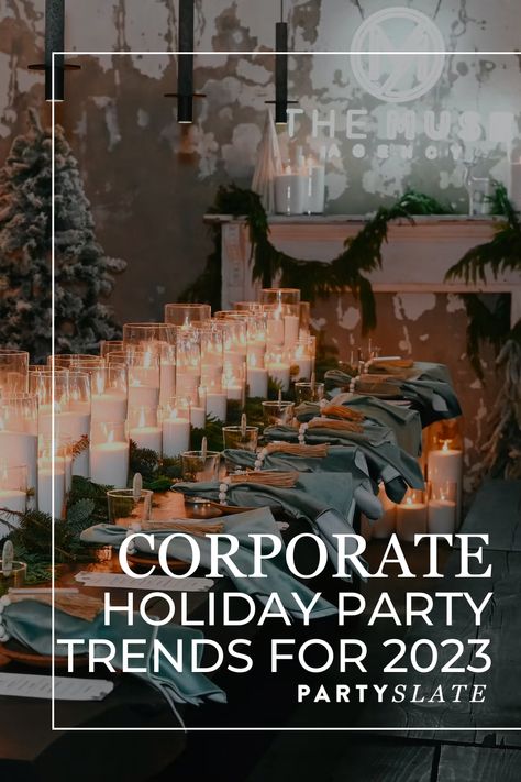 Corporate Holiday Party Ideas Christmas Centerpieces, Holiday Office Party Table Decor, Office Christmas Party Decorations Table, Office Christmas Party Table Centerpiece, Apartment Community Christmas Events, Company Christmas Party Decorations Elegant, Corporate Christmas Party Table Decor, Company Christmas Party Tables, Company Holiday Party Ideas Table Settings