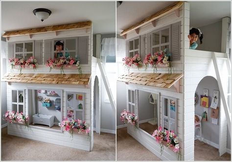 15 DIY Cool Indoor Playhouse Ideas for Kids - Style Motivation Basement Playhouse, Playhouse Loft, Pole Room, Playhouse Ideas, Cottage Loft, Trundle Bed With Storage, Indoor Playhouse, Kura Bed, Cottage Bed