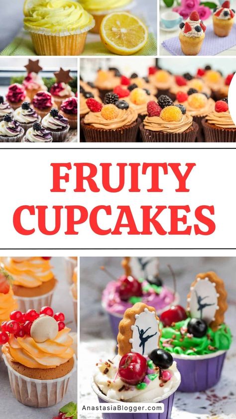 Fruit Topped Cupcakes, Fruit Cupcakes Recipes, Cupcakes Summer, Fruity Cupcakes, Fruit Cupcake, Recipes Unique, Amazing Cupcakes, Delicious Cupcakes Recipes, Specialty Cupcakes