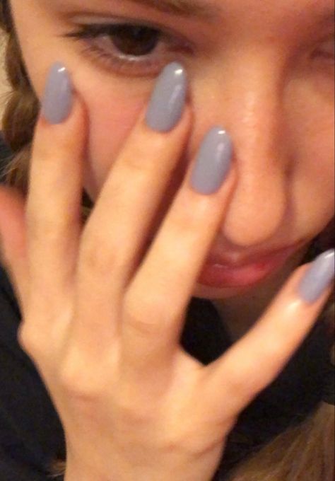 Blue Gray Almond Nails, Grey Almond Acrylic Nails, Muted Purple Nails, Grey Purple Aesthetic, Muted Blue Nails, Greyish Blue Nails, Grey Almond Nails, Lilac Gel Nails, Blue Gray Nails