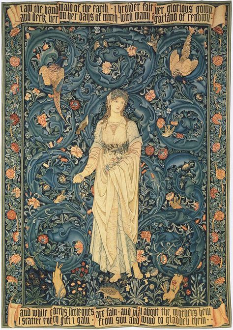 Goddess Of Flowers, Flowers Tapestry, Burne Jones, Pre Raphaelite Art, Edward Burne Jones, Walter Crane, Medieval Tapestry, Art Nouveau Tiles, Roman Goddess