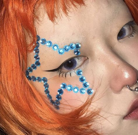 orange hair + blue star makeup icon Drag Make-up, Swag Makeup, Star Makeup, Smink Inspiration, Photographie Portrait Inspiration, Make Up Inspo, Edgy Makeup, Eye Makeup Art, Editorial Makeup