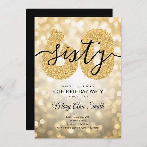 Elegant Modern Gold 60th Birthday Party Invitation | Zazzle.com 60th Birthday Ideas For Mom, Birthday Elegant, Birthday Invitation Card Template, 60th Birthday Party Invitations, Surprise Birthday Invitations, 40th Birthday Party Invites, 50th Birthday Party Invitations, Mom Party, 60th Birthday Invitations