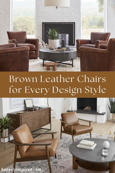 We’ve curated a list of our favorite leather chairs, any of which are sure to look stunning in your space! The best leather chairs for your living room. Brown Leather Sitting Chairs, Grey Couch Leather Chair, Nantucket Style Living Room, Leather Accent Chairs, Brown Leather Chair, Leather Occasional Chair, Leather Chair Living Room, Chippendale Design, Brown Leather Chairs