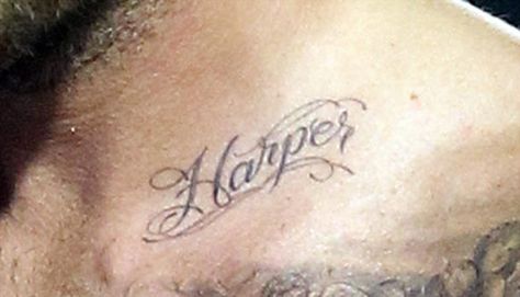 Harper Tattoo, Kid Name Tattoo, Ink Inspiration, New Tattoo, Hand Tattoo, Name Tattoos, David Beckham, Tattoo Images, Behind Ear Tattoo