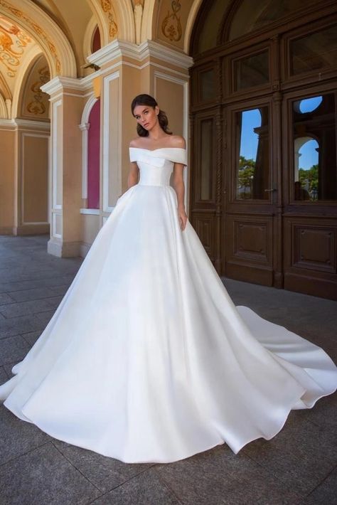 Silk Wedding Dress Ballgown, Simple Strapless Wedding Dress, Simple Wedding Dress Strapless, Silk Wedding Gown, Off Shoulder Wedding Dress, Satin Wedding Gown, Classy Wedding Dress, Pretty Wedding Dresses, Fancy Wedding Dresses