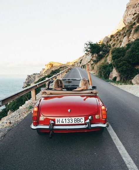 Driving around Italy in a vintage red convertible with your bestie. Cliffside road over the ocean. Summer vacation wanderlust beach trip destination. Convertible Car, Car Driving, Poster Vintage, Travel Goals, Travel Inspo, Adventure Awaits, The Ocean, Vintage Cars, Adventure Travel