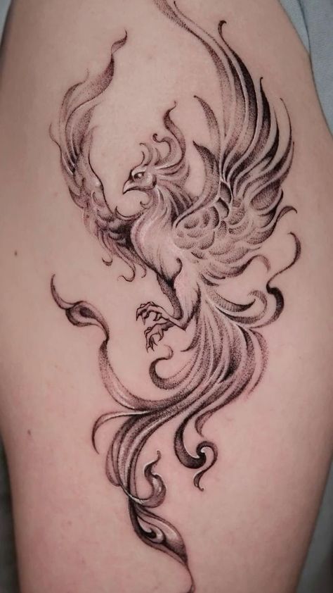 Phoenix Face Tattoo, Beautiful Phoenix Tattoo Feminine, Phinixbird Tattoo, Thigh Phoenix Tattoo, Pheonix Tattoo Stencils, Phoenix Tattoo Stencil, Phoenix And Dragon Tattoo, Colour Tattoo Designs, Phoenix Tattoo Sketch