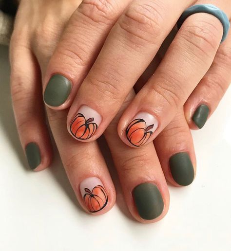 Pumpkin Outline Nails, October Classy Nails, Pumpkin Patch Nails, Nails With Pumpkins, Fall Pedicure Designs, Fall Pedicures, Pedicure Design, Spice Nails, Pumpkin Spice Nails