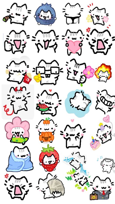 Sticker Doodles Aesthetic, Cute Silly Doodle Ideas, Cute Drawing Patterns, Doodle Cat Drawing, Cute Oc Doodles, Doodle Poster Design, Hello Kitty Aesthetic Stickers, Cute Things To Doodle, Silly Doodles Easy