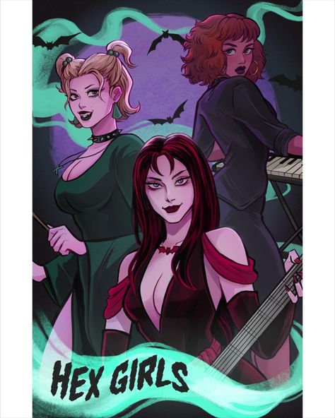 Toni-Renea (@tonirenea_art) on Instagram: "Hex girls 🧙‍♀️ 👻 🦇 this print is already up on my etsyyyy

#hexgirls #scoobydoo #halloween #digitalart #halloweenart #artist #digitalart #october " Tonirenea Art, The Hex Girls Scooby Doo, Hex Girls Scooby Doo, Thorn Fanart, Scooby Doo Art, Media Coursework, Trio Pfp, Mystery Incorporated, Scooby Gang