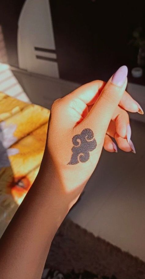 Naruto Themed Tattoos, Naruto Akatsuki Tattoo, Anime Stick And Poke Tattoo, Anime Themed Tattoos, Naruto Tattoo Ideas Symbols, Anime Cloud Tattoo, Naruto Cloud Tattoo, Anime Simple Tattoo, Akatsuki Tattoo Ideas