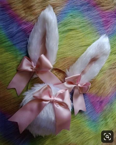 Bunny Ears And Tail, Pretty Bunny, Bunny Pet, Anting Manik, Easter Costume, Bunny Ears Headband, Ears And Tail, Wolf Ears, Derby Outfits