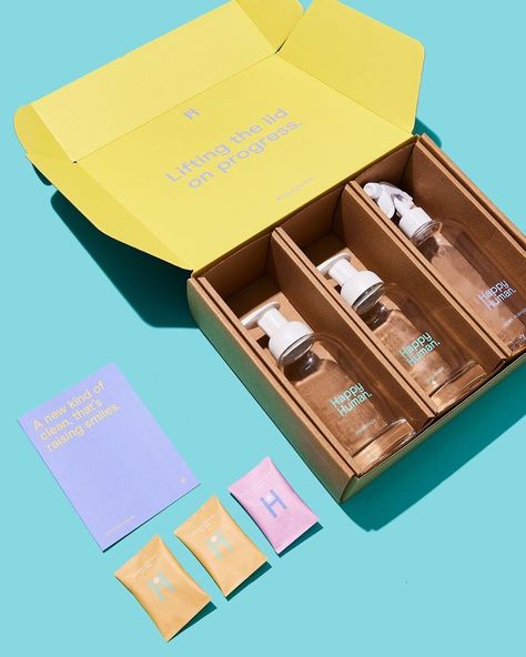 Happy Human, Daily Skincare Routine, Bundle Package, Sprayer Bottle, Perfume Packaging, Box Packaging Design, Personal Care Products, Packing Design, Pretty Packaging