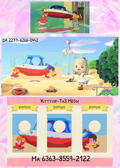 Ponyo Acnh Codes, Acnh Ponyo Design, Animal Crossing Ghibli Design, Ghibli Acnh Codes, Acnh Ghibli Design Codes, Acnh Studio Ghibli Codes, Animal Crossing Studio Ghibli Codes, Ponyo Animal Crossing, Studio Ghibli Acnh Design Codes