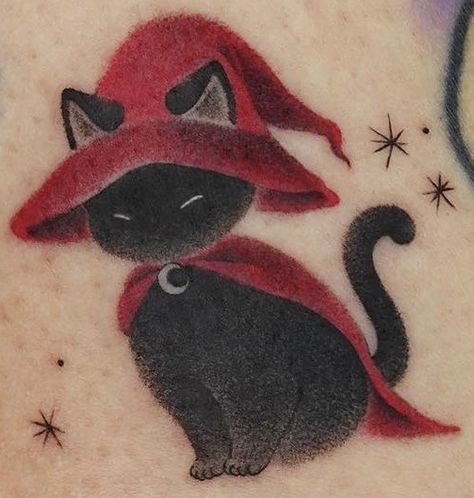 Witchy Cat Tattoo, Salem Tattoo, Really Bad Tattoos, Cat Tattoo Ideas, Ma Tattoo, Witchy Cat, Discord Profile, Cat Tattoo Designs, Bad Tattoos