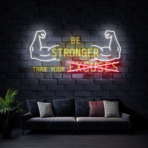 Be Stronger Than Your Excuses Neon Sign,stronger Led Sign,muscle Neon Sign,personalize Fitness Neon Sign,fitness Wall Art,gym Office Decor - Etsy Kenya Gym Selfie Wall, Fitness Neon Sign, Gym Office Design, Active Quotes, Neon Fitness, Gym Neon Sign, Neon Gym, Gym Advertising, Fitness Wall Art