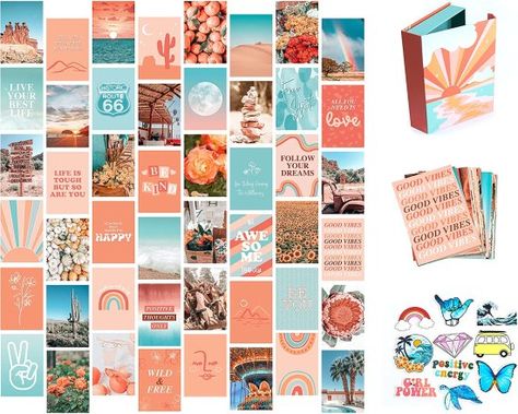 Preppy Wall Collage, Very Beautiful Images, Boho Dorm, Peach Walls, Collage Foto, Collage Mural, Wall Collage Kit, Girls Bedroom Decor, Teen Girl Room Decor