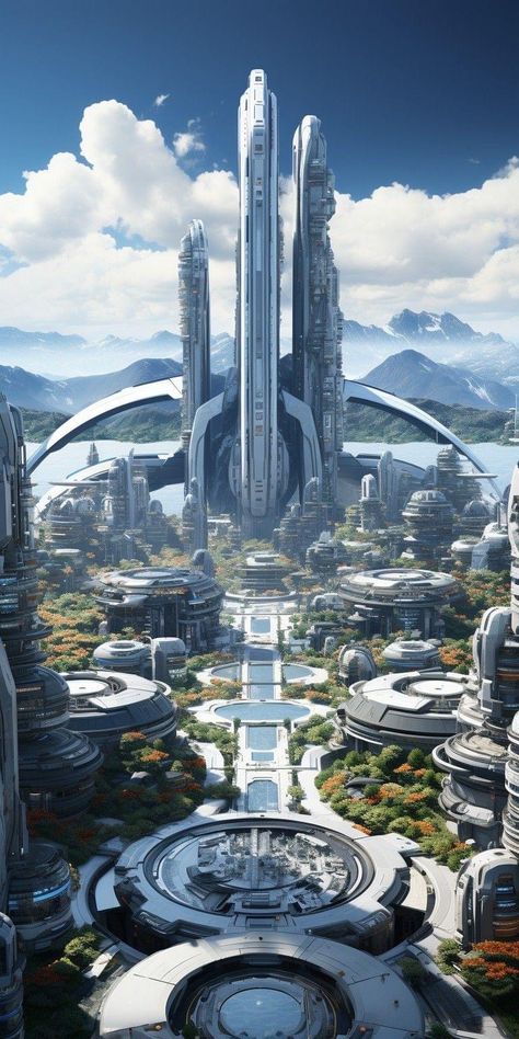 Scifi City, Sci Fi Architecture, Sci Fi Landscape, Science Fiction Artwork, Sci Fi City, Scifi Fantasy Art, Fantasy City, Fantasy Castle, Futuristic Art