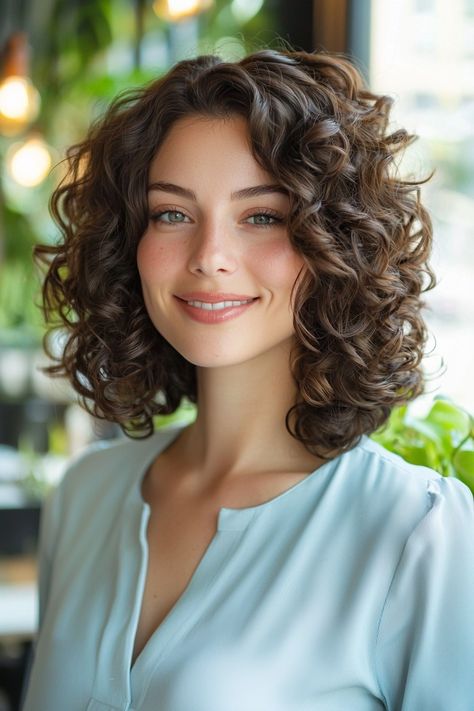 Embrace the beauty of shoulder length curly hairstyles that effortlessly blend style and sophistication. This look features soft, cascading curls that frame the face beautifully, perfect for any occasion. Whether dressing up for a night out or keeping it casual, this hairstyle offers versatility and charm. Try layering your curls for added volume and bounce, and make heads turn with your stunning locks! Shoulder Length Hair With Layers Curly, Shoulder Length Curly Hair With Layers Curls Medium Hairstyles, Medium Length Curly Hair With Layers, Shoulder Length Curly Hairstyles, Cascading Curls, Shoulder Length Curly Hair, Medium Length Curly Hair, Layered Curly Hair, Hair With Layers