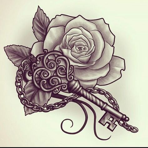 Skeleton Key with Rose Key Tattoo Designs, Key Tattoos, Free Tattoo Designs, Key Tattoo, Marvel Tattoos, Tattoo Zeichnungen, Cat Tattoos, Chest Tattoos For Women, Geniale Tattoos