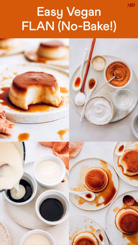 Creamy, luxurious vegan flan with salted caramel sauce, no baking required! Surprisingly easy to make with just 7 simple ingredients. Vegan Flan, Easy Dessert Recipes Quick, Custard Desserts, Minimalist Baker, Coconut Custard, Salted Caramel Sauce, Vegan Dessert Recipes, Vegan Treats, Caramel Sauce