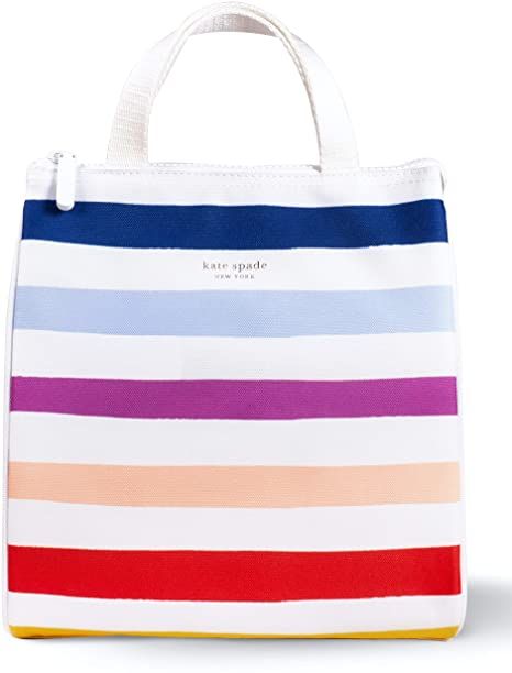 Kate Spade New York Portable Soft Cooler Lunch Bag, Thermal Tote with Silver Insulated Interior Lining and Storage Pocket, Candy Stripe Meal Prep Bag, Kate Spade Logo, Cool Lunch Boxes, Lunch Cooler, Cooler Lunch Bag, Soft Cooler, Lunch Tote, Colorful Candy, Insulated Lunch Bags