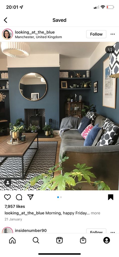 Blue Living Room Color Scheme, Blue Living Room Color, Blue Couch Living Room, Front Room Decor, Dark Blue Living Room, Living Room Wall Color, Dark Living Rooms, Room Wall Colors, Living Room Decor Colors